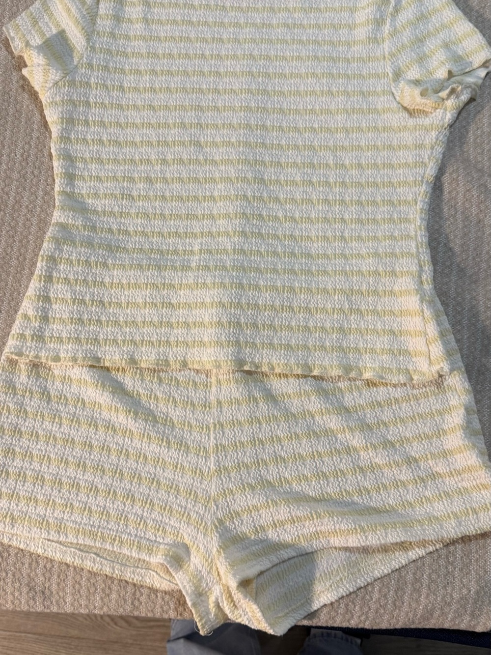 See You Monday Light Yellow and White Striped Crop Top and shorts set